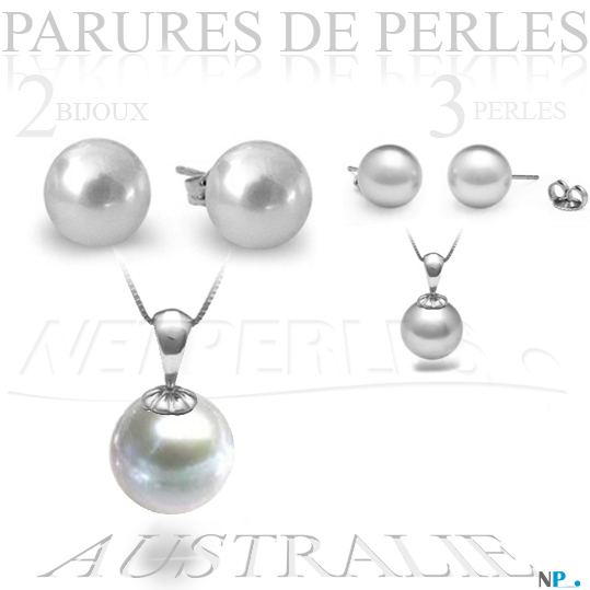 parure de perles d'australie - perles blanches - grosses perles - vraies perles de culture